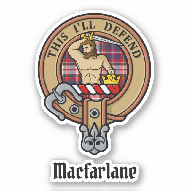 Adesivo Clan MacFarlane Crest sobre o vestido Tartan (Frente)