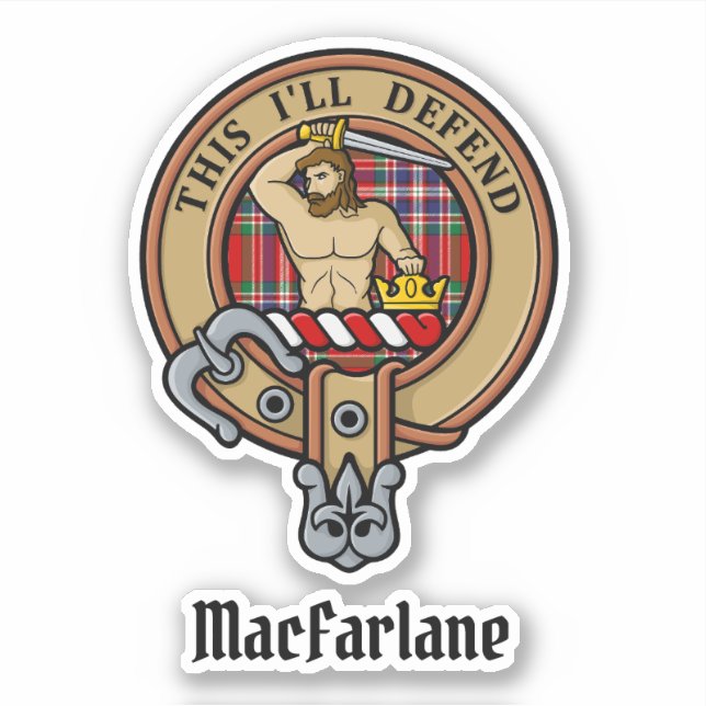 Adesivo Clan MacFarlane Crest sobre Red Tartan (Frente)