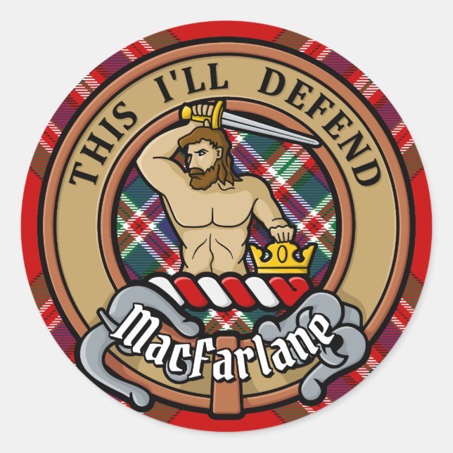 Adesivo Clan MacFarlane Crest sobre Tartan (Frente)