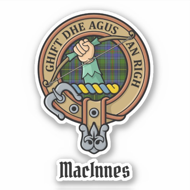 Adesivo Clan MacInnes Crest sobre Tartan (Frente)