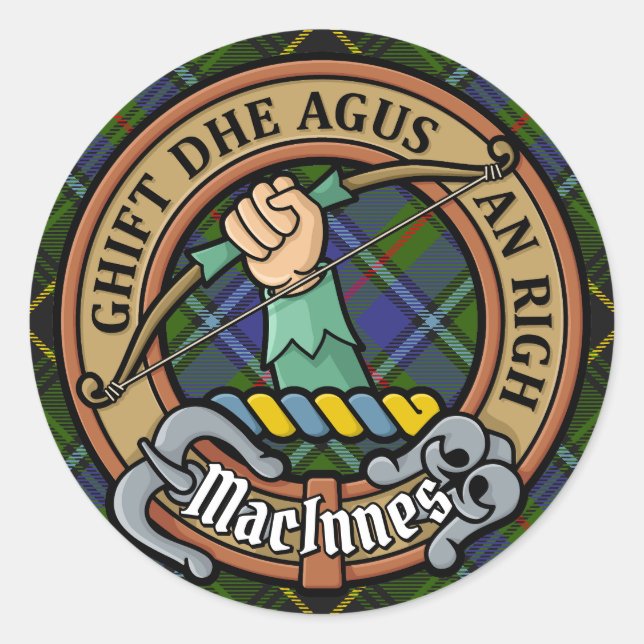 Adesivo Clan MacInnes Crest sobre Tartan (Frente)