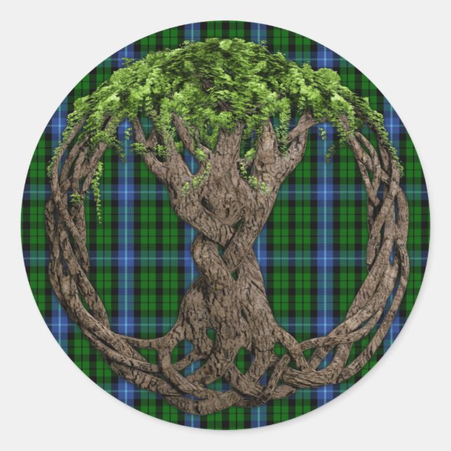 Adesivo Clan MacIntyre Tartan E Árvore Celta Da Vida (Frente)