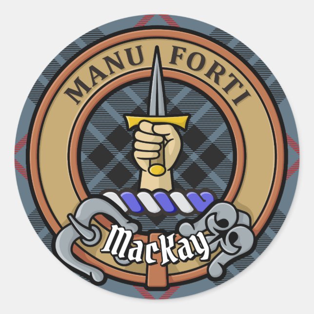 Adesivo Clan MacKay Crest sobre Blue Tartan (Frente)