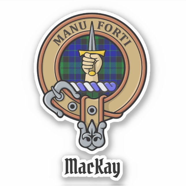 Adesivo Clan MacKay Crest sobre Tartan (Frente)
