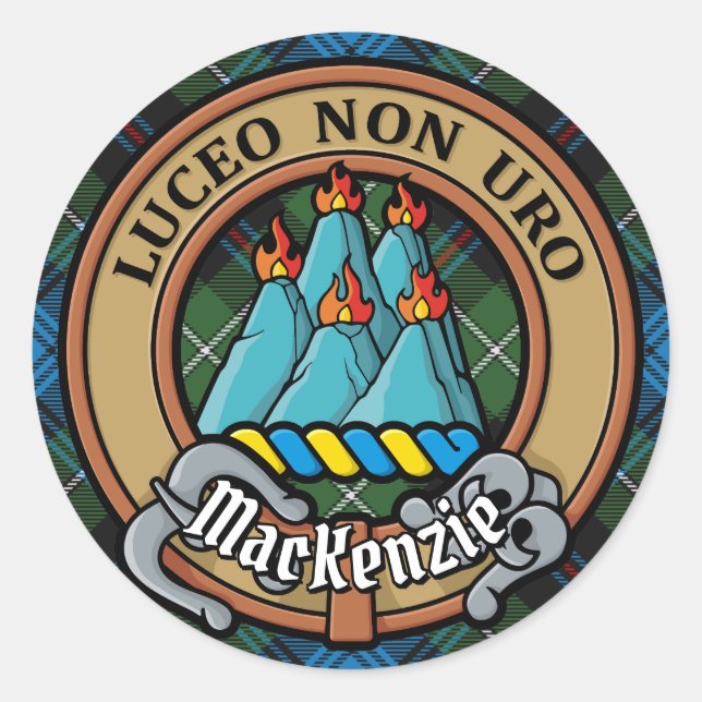 Adesivo Clan MacKenzie Crest sobre Tartan (Frente)