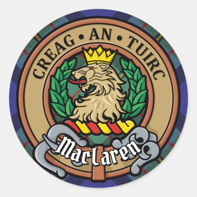 Adesivo Clan MacLaren Crest sobre Tartan (Frente)