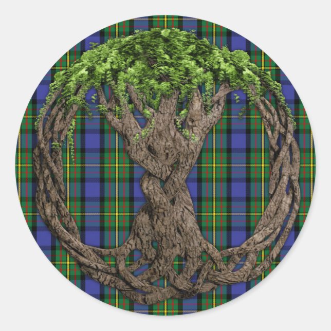 Adesivo Clan MacLaren Tartan E Árvore Celta Da Vida (Frente)