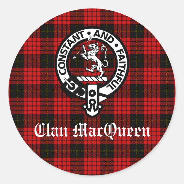 Adesivo Clan MacQueen Crest Crachá & Tartan (Frente)