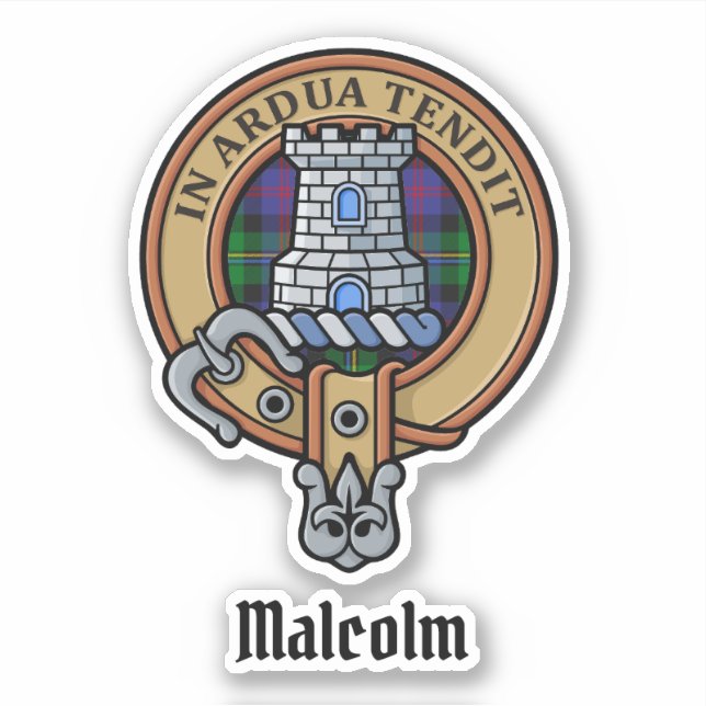 Adesivo Clan Malcolm Crest over Tartan (Frente)