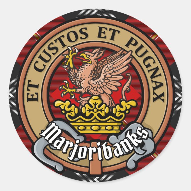 Adesivo Clan Marjoribanks Crest sobre Tartan (Frente)