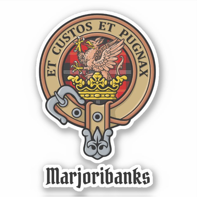 Adesivo Clan Marjoribanks Crest sobre Tartan (Frente)