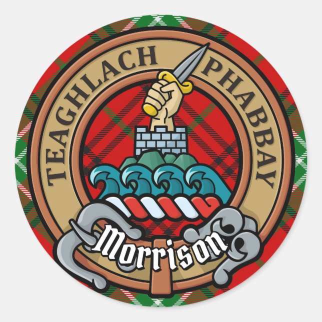 Adesivo Clan Morrison Crest sobre o Red Tartan (Frente)