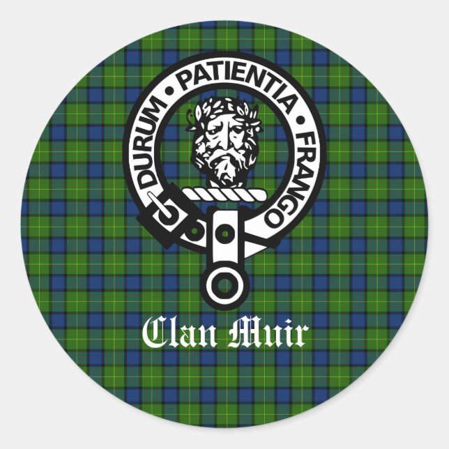 Adesivo Clan Muir Crest Crachá e Tartan (Frente)