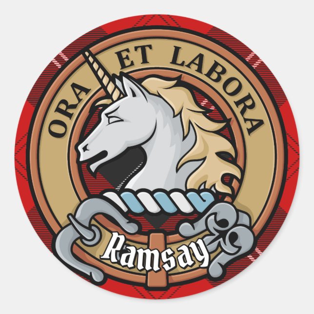 Adesivo Clan Ramsay Crest sobre o Red Tartan (Frente)