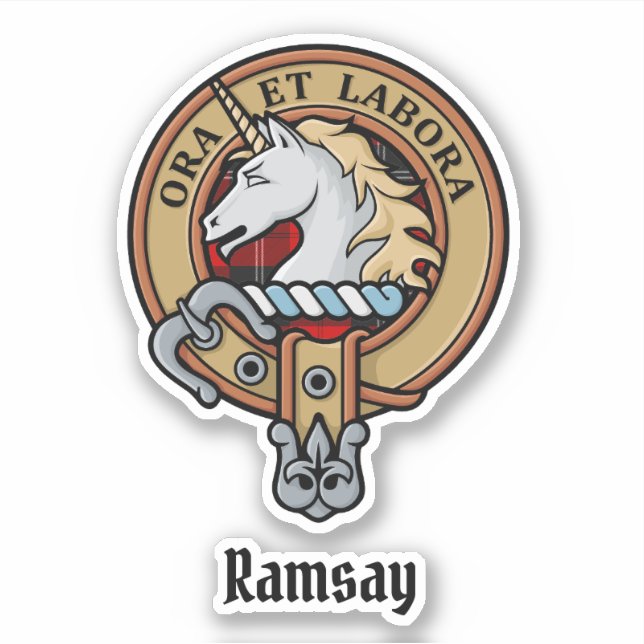 Adesivo Clan Ramsay Crest sobre o Red Tartan (Frente)