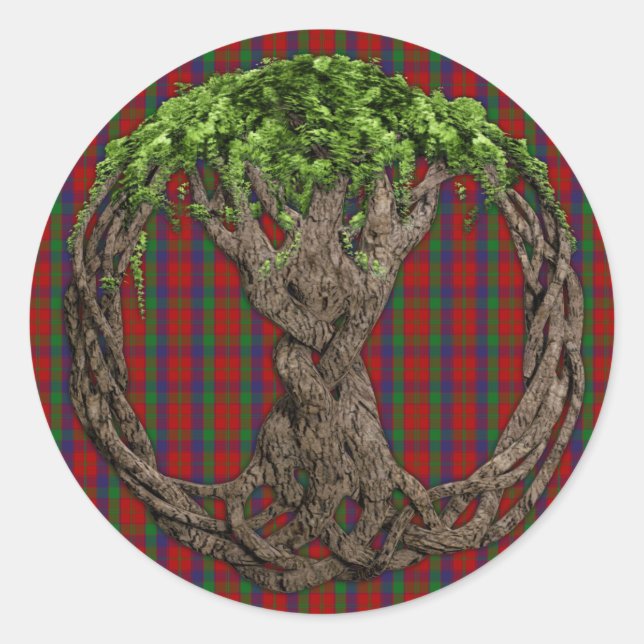 Adesivo Clan Robertson Tartan E Árvore Celta Da Vida (Frente)