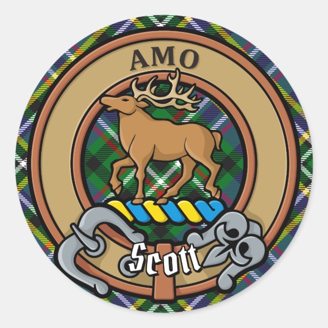 Adesivo Clan Scott Crest sobre Green Tartan (Frente)