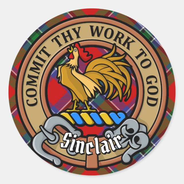 Adesivo Clan Sinclair Crest sobre o Red Tartan (Frente)