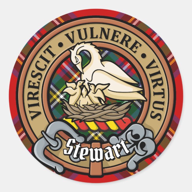 Adesivo Clan Stewart Crest sobre o Royal Tartan (Frente)