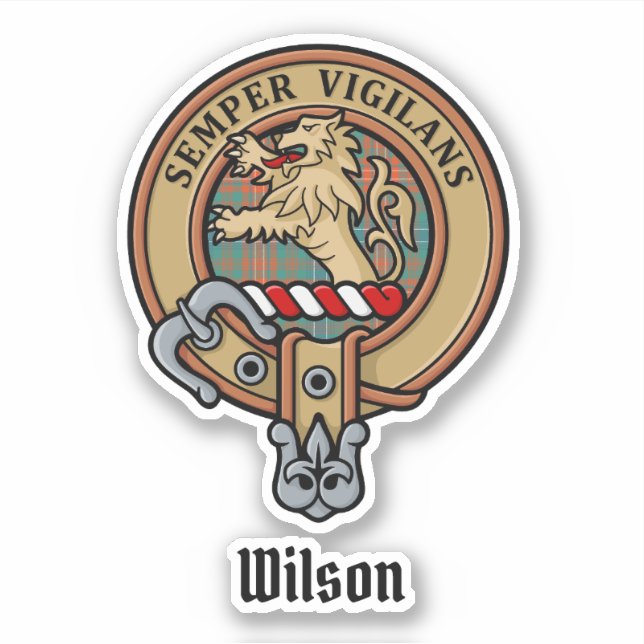 Adesivo Clan Wilson Crest sobre o Antigo Tartan (Frente)