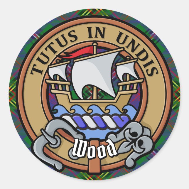 Adesivo Clan Wood Crest sobre Tartan (Frente)