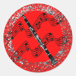 Adesivo Clarinet, fundo vermelho colorido,