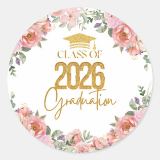 Adesivo Class of 2026, Pink Gold Floral Theme
