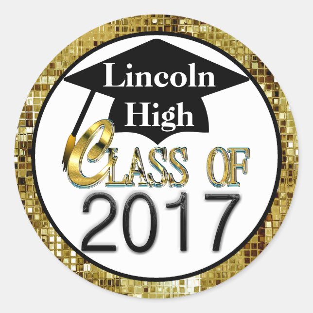 Adesivo Classe De 2017 Selos De Graduação Dourada Com Espu (Frente)