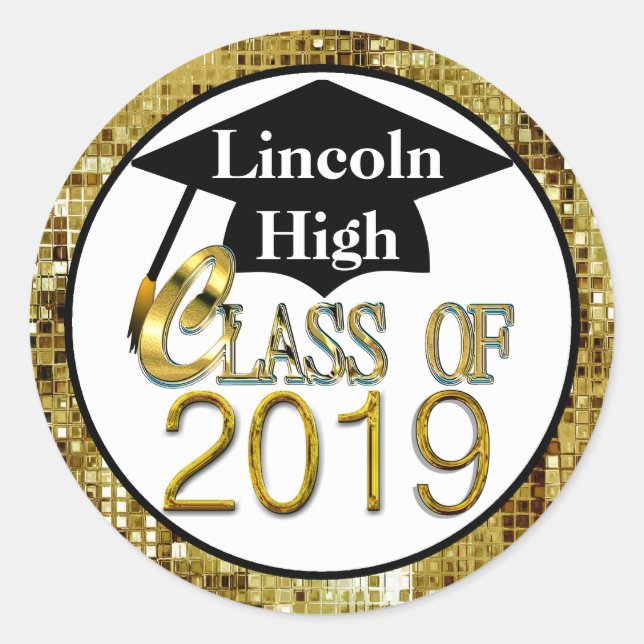 Adesivo Classe De 2019 Selos De Graduação Dourada Com Espu (Frente)