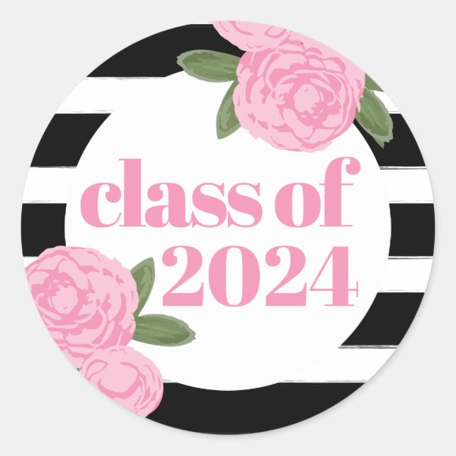 Adesivo Classe de 2024 Rosas cor-de-rosa Black + White Str (Frente)