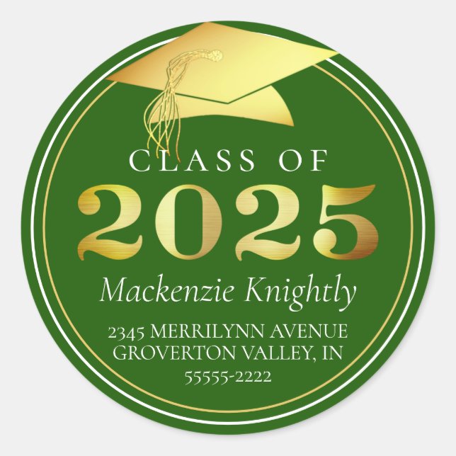 Adesivo Classe de 2025 Elegant Green Dourada Return Addres (Frente)
