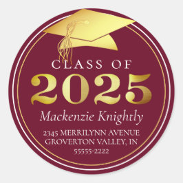Adesivo Classe de 2025 Elegante Burgundy Maroon Dourado