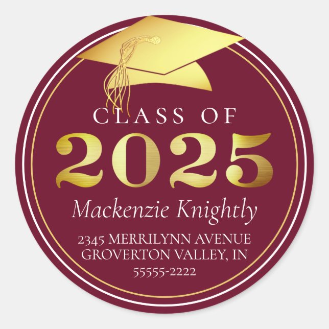 Adesivo Classe de 2025 Elegante Burgundy Maroon Dourado (Frente)