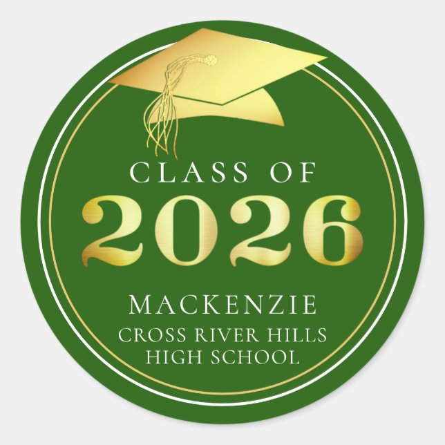 Adesivo Classe de 2025 Verde Elegante Personalizado Dourad (Frente)