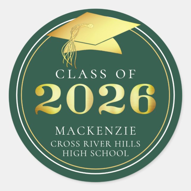 Adesivo Classe de 2025 Verde Escuro Elegante Personalizado (Frente)