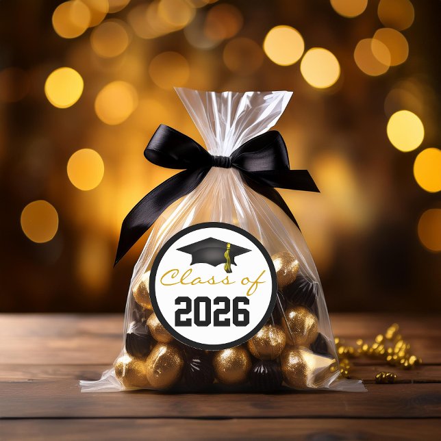 Adesivo Classe de Boné de formatura 2023 (Class of 2026 Graduation Cap Classic Round Sticker - Envelope Seals and Favor Stickers)