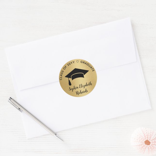 Adesivo Classe de Boné de formatura Dourado preto moderno  (Envelope)