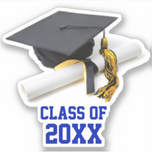 Adesivo Classe de Boné de formatura e Dourada Azul e 