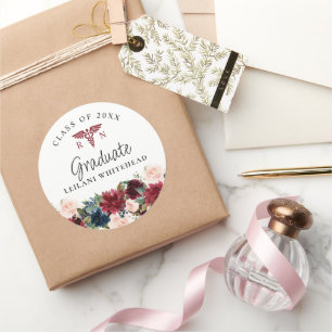 Adesivo Classe de Formando de Enfermagem Borgonha Floral