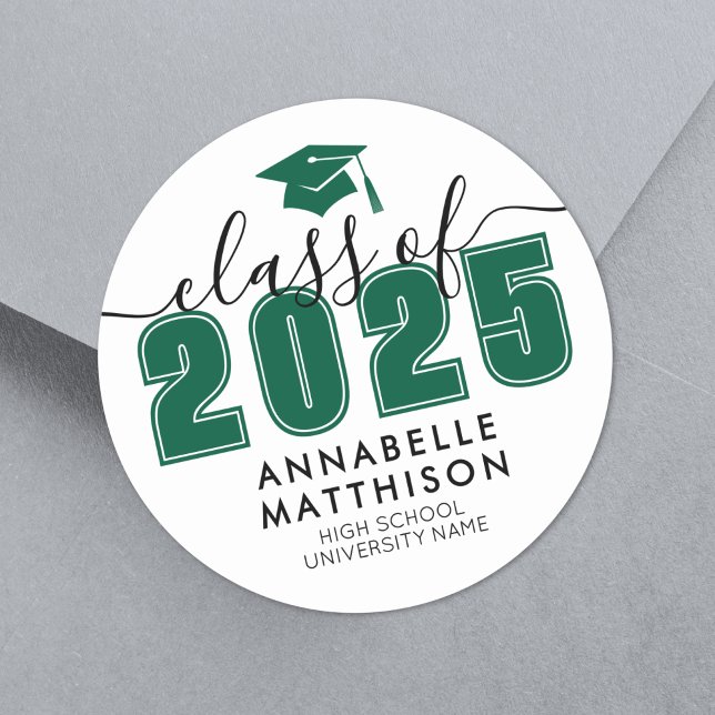 Adesivo Classe De formando De Graduação Verde 2025 (Graduate Class Of 2025 Green Graduation Classic Round Sticker)