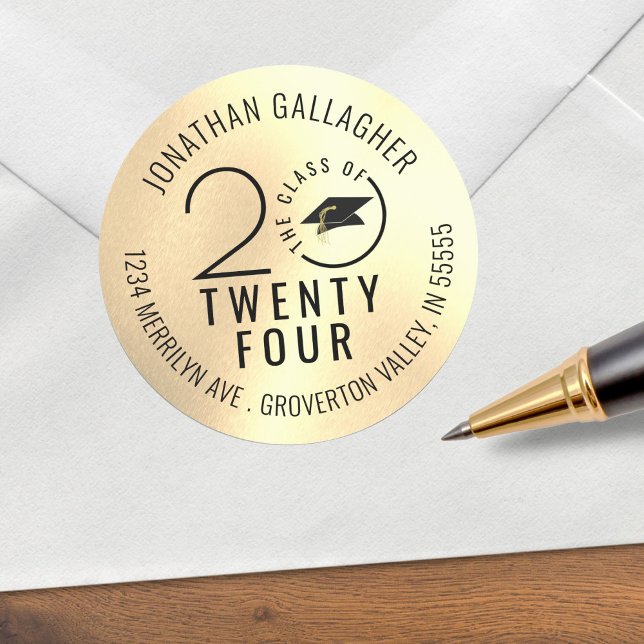 Adesivo Classe de Graduação Ano Dourado Endereço de Devolu (Criador carregado)