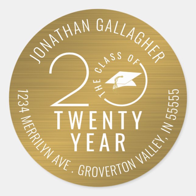 Adesivo Classe de Graduação de na moda Ano Dourado Endereç (Frente)