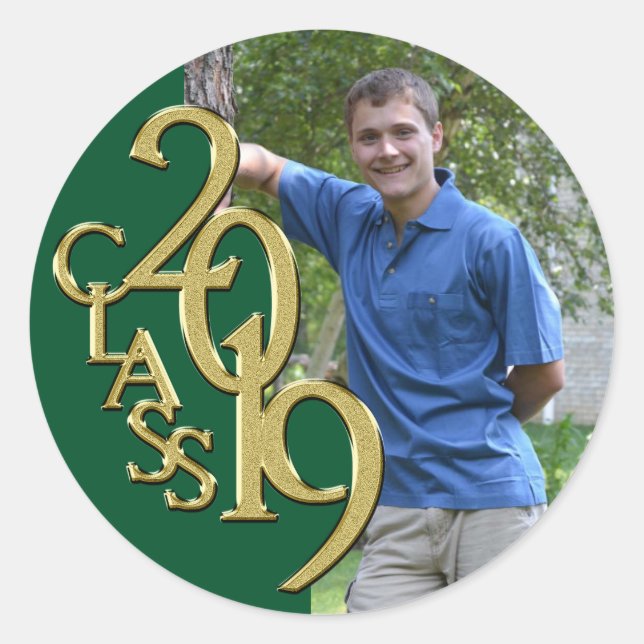 Adesivo Classe de Graduação Verde e Dourada 2019 com Foto (Frente)