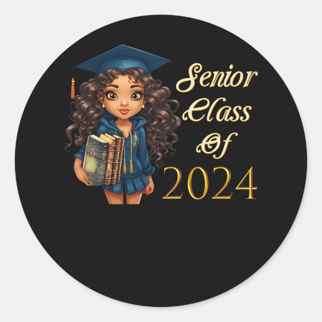 Adesivo Classe De mais velho De 2024 Black Girl Graduation (Frente)