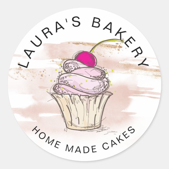 Adesivo Classe Dourada do Rosa Home Bakery do Cupcake Cake (Frente)