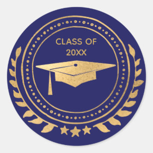 Adesivo Classe Elegante Azul de Graduação Dourada