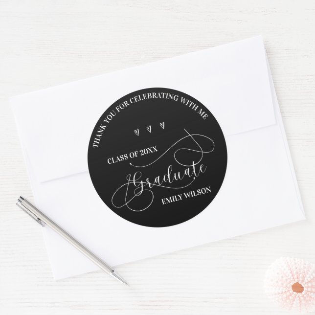 Adesivo Classe Preta e Branca de 2025 Obrigado Graduação (Envelope)