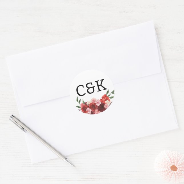Adesivo Classe redonda Clássica de Casamento Floral Clássi (Envelope)