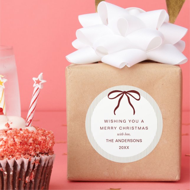 Adesivo Classic Beige  Stripes Red Bow Merry Christmas (Festa)