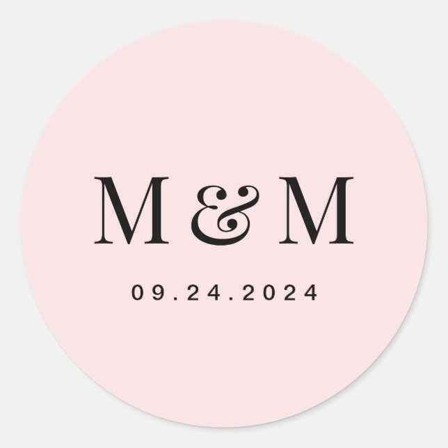 Adesivo Classic Blush Pink Monogram Typography Wedding (Frente)